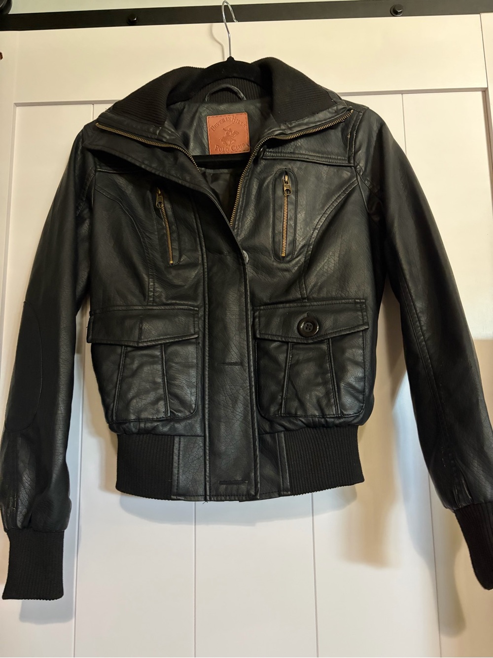 Beverly Hills Polo Club Black Leather Bomber Jacket